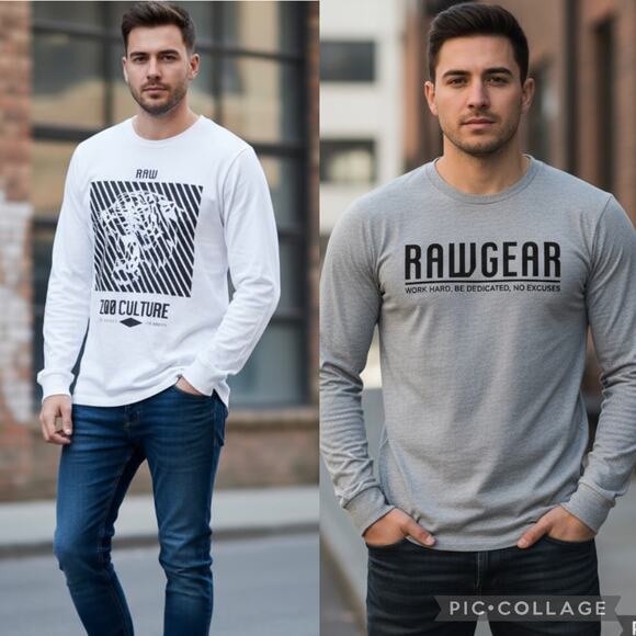 2 Rawgear zoo crew mens size small grey & white long sleeve crewnecks tees - Picture 1 of 5